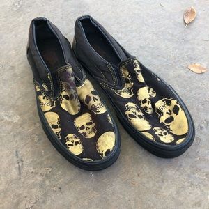 Vans Gold Skulls Slip On Shoes